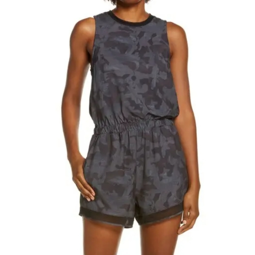 Zella Getaway Blouson Romper XS Grey Depths Say My Name Camo